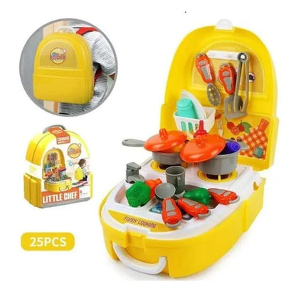 Little Cheff Cooking Backpack for Kids - 25 Pieces Set - Kitchen Play House