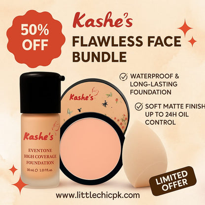 Kashe's Flawless Face Bundle - Includes Foundation, Compact powder & Beauty Blender