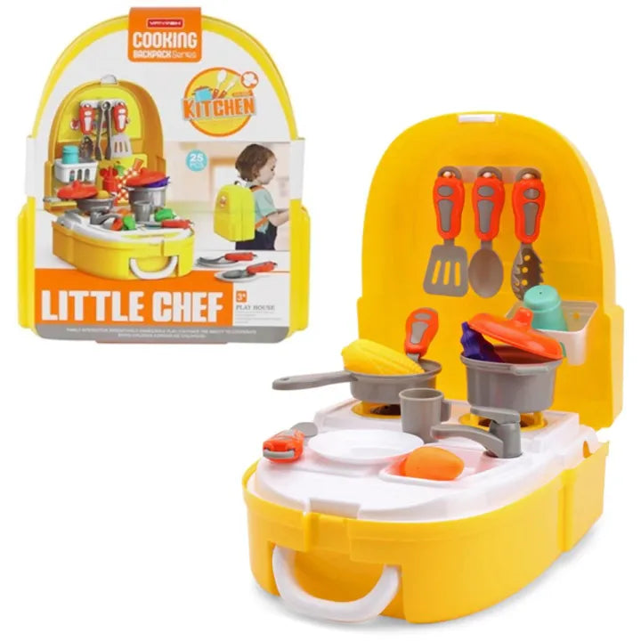 Little Cheff Cooking Backpack for Kids - 25 Pieces Set - Kitchen Play House